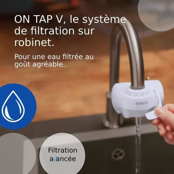 Pack 1 Vattenfilter - BRITA - ON TAP V - 600 L filtrerat vatten / 4 månader - Kompatibel med ON TAP V kranfiltreringssystem
