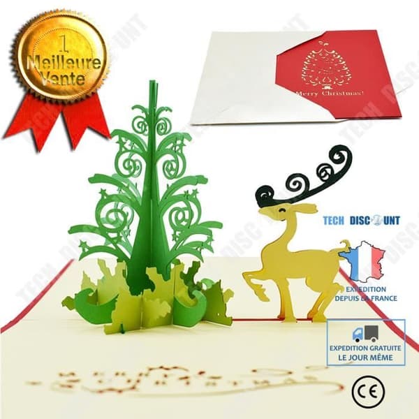 TD® Julkort kreativt papperssnideri 3D tredimensionell hjort och julgran gratulationskort 10pack