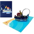 Miniatyrbild 3 av 3: Roligt 3D pop-up kort: fiskare i båt, fiske, födelsedagspresent till fars dag
