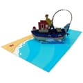 Miniatyrbild 2 av 3: Roligt 3D pop-up kort: fiskare i båt, fiske, födelsedagspresent till fars dag