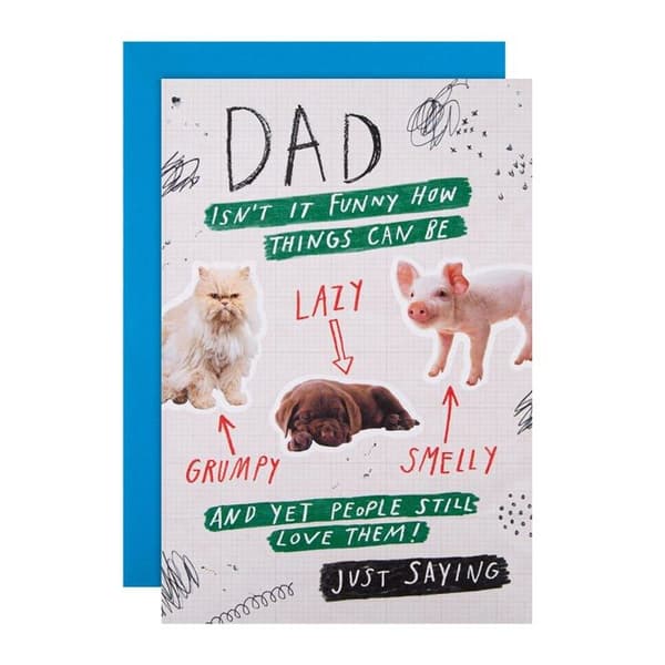 Hallmark - ECM25539277 - Humoristiskt grattiskort för pappa Design Hur saker kan vara Mångfärgade