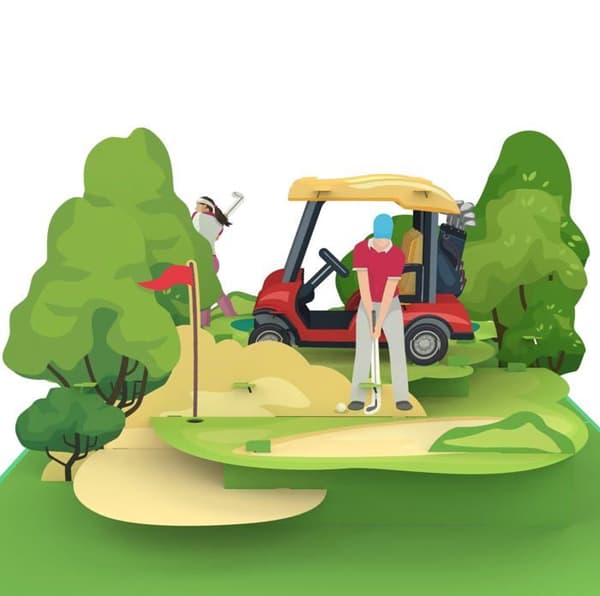 Mokio - DDD-088 - ® Popup Golfkort 3D-presentkort för ett födelsedag, Presentkort för en golfare