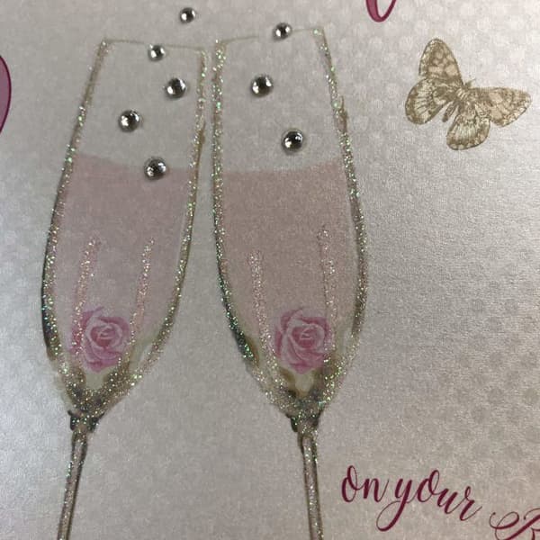 Vita bomullskort - SS42-SIL60 - Grattiskort för 60-årsdag Motiv med champagneglas och rosor Rosa
