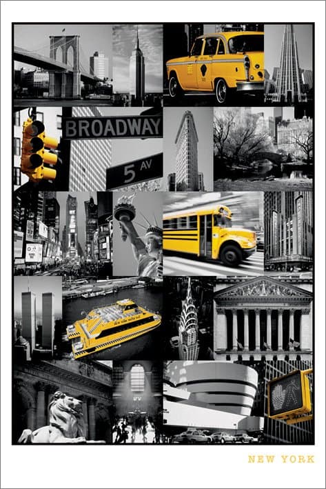 New York - Collage Landmarks - Yellow cab