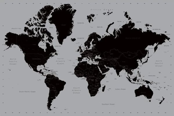 Världskarta - Svart och silver - World Map