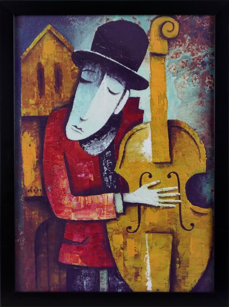 Tavla-Oljemålning Gitarr man 30X40 cm, ram utan extra kostnad