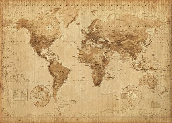Världskarta Antik stil - World Map - Mycket snygg retro