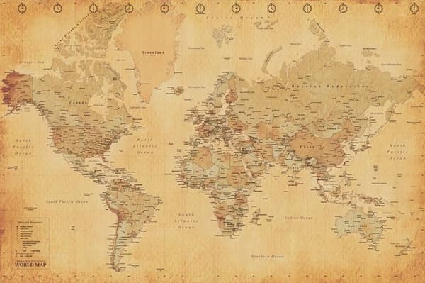 Världskarta - Antik stil (World Map)