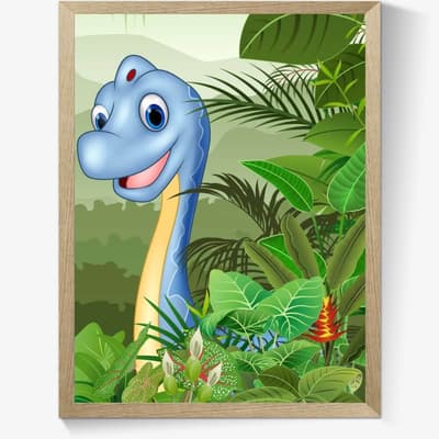 Børneplakat - Langhalsede dinosaur i blå