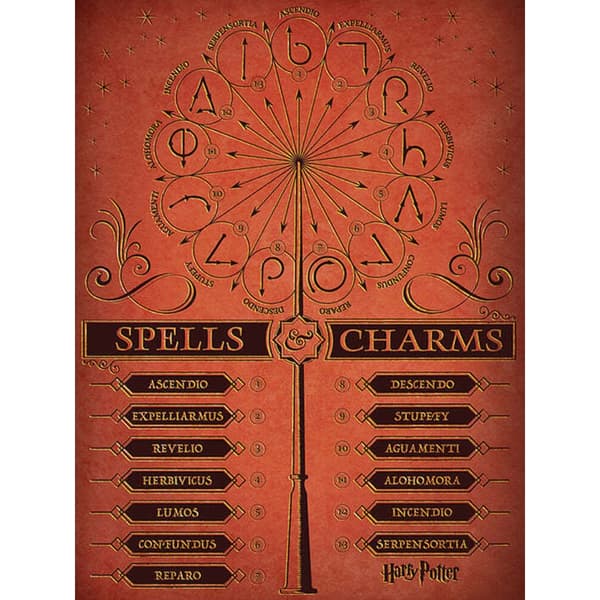 Harry Potter Spell & Charms Canvas Print Orange/Black 60cm x 80cm