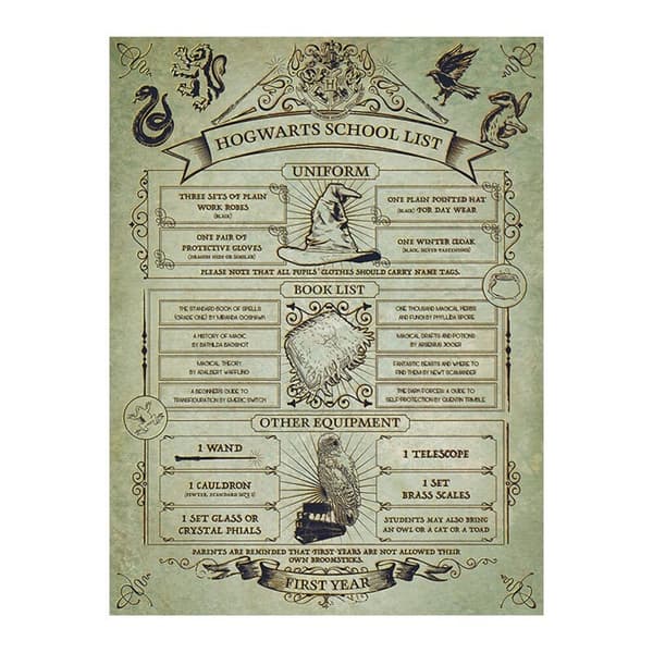 Harry Potter School List Canvas Print Cream/Brown 80cm x 60cm