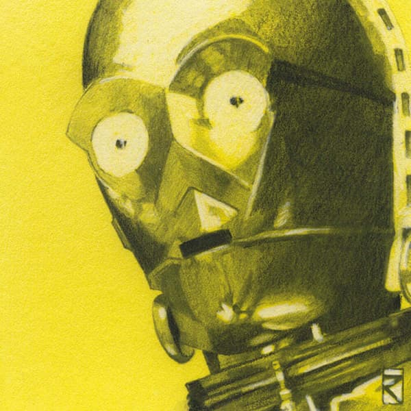 Star Wars Sketch C-3PO Canvas Print Yellow/Grey 30cm x 30cm
