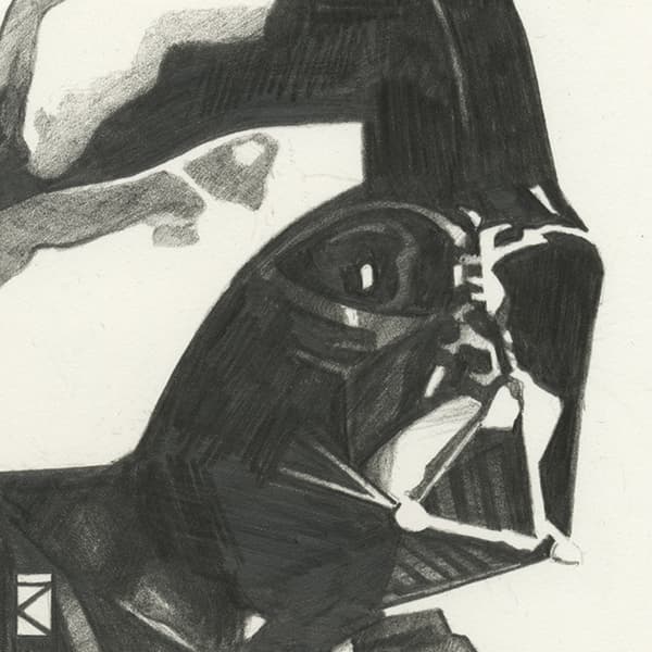 Star Wars Sketch Darth Vader Framed Canvas Print White/Black 30cm x 30cm