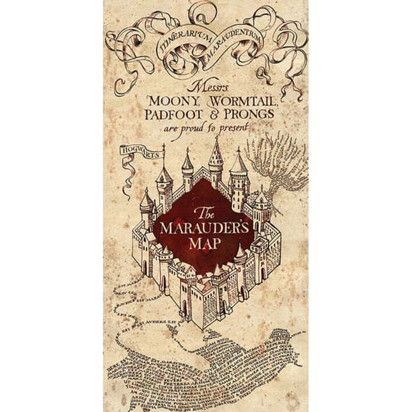 Harry Potter Marauders Map Canvas Print Cream/Black/Maroon 100cm x 50cm