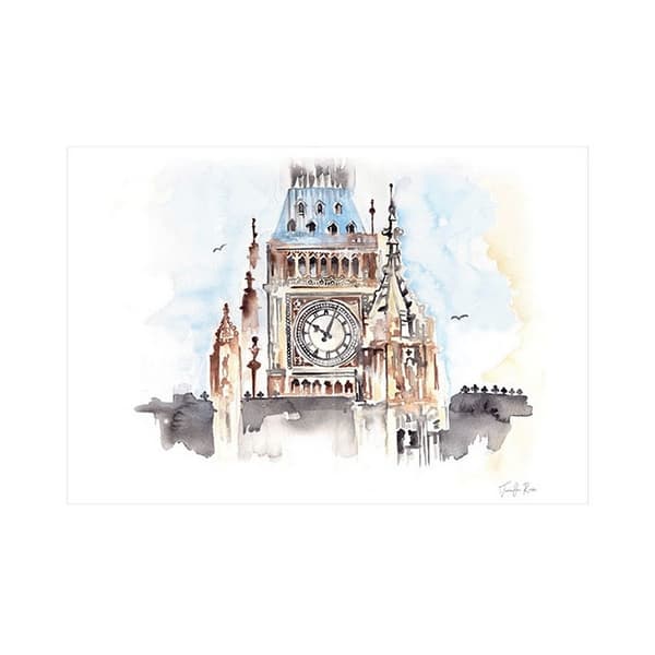 Jennifer Rose Big Ben Print White/Blue/Brown 30cm x 40cm