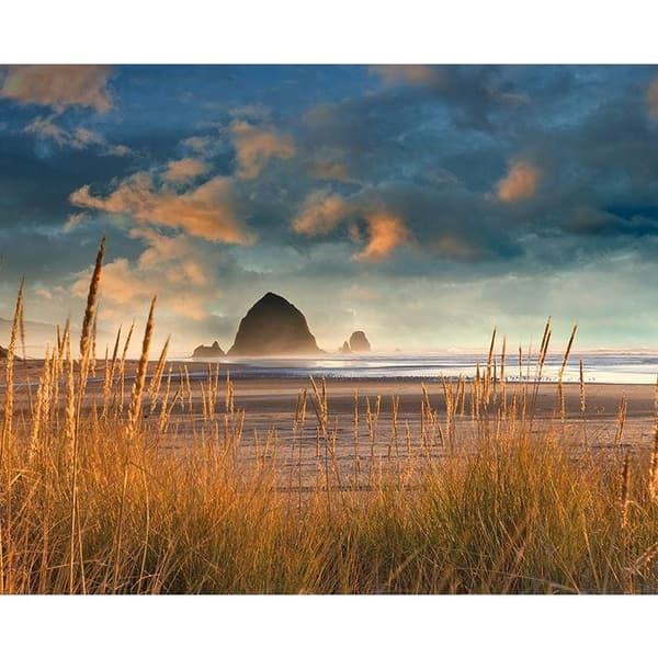 Dennis Frates Haystack Rock vid Cannon Beach inramad canvas print
