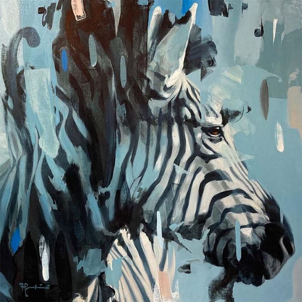 Frank Pretorius Striped Canvas Print Black/White/Blue 85cm x 85cm