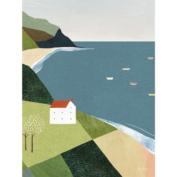 Henry Rivers House On The Cliff Canvas Print Green/Blue 40cm x 30cm