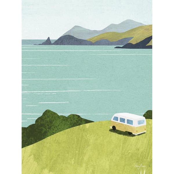 Henry Rivers Van Life tryck på duk Green/Grey/Blue 50cm x 40cm