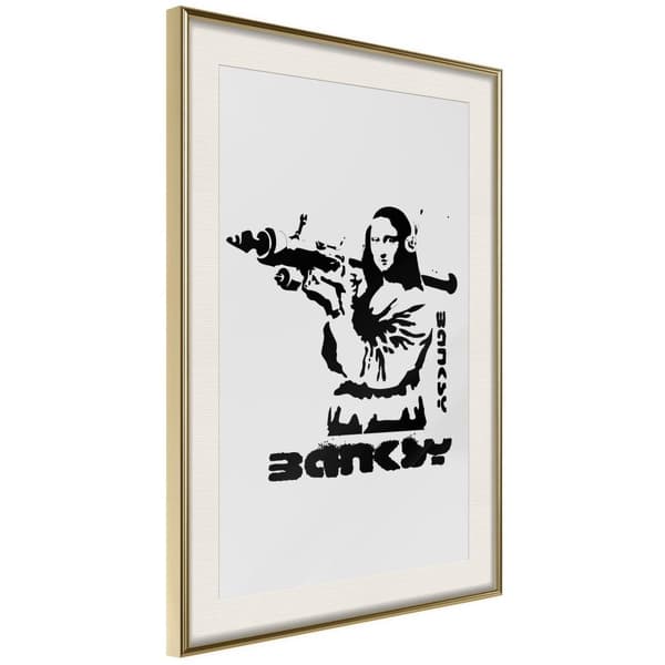 Inramad Poster / Tavla - Banksy: Mona Lisa with Bazooka I