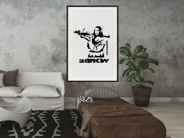 Inramad Poster / Tavla - Banksy: Mona Lisa with Bazooka I