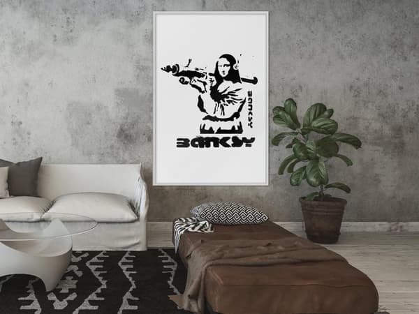 Inramad Poster / Tavla - Banksy: Mona Lisa with Bazooka I