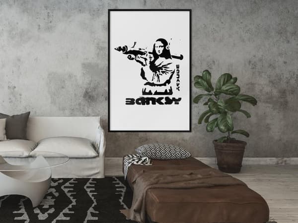 Inramad Poster / Tavla - Banksy: Mona Lisa with Bazooka I