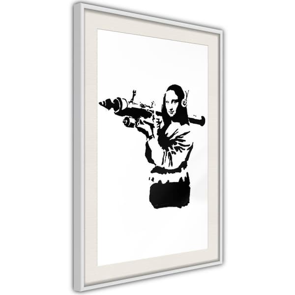 Inramad Poster / Tavla - Banksy: Mona Lisa with Bazooka II