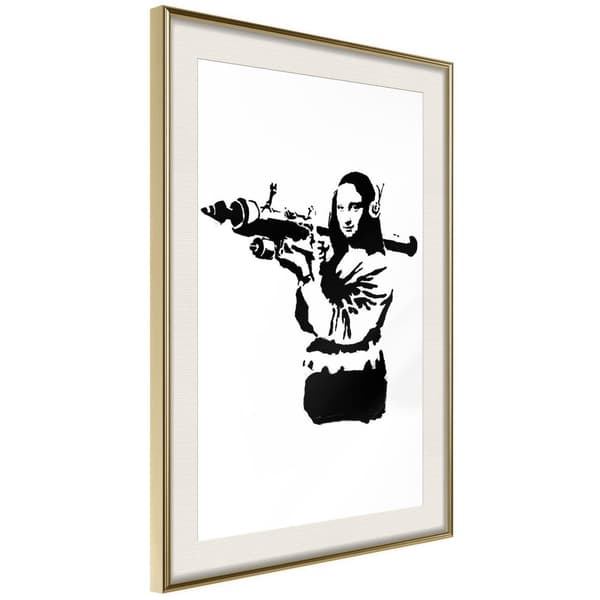 Inramad Poster / Tavla - Banksy: Mona Lisa with Bazooka II