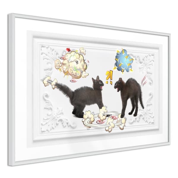 Inramad Poster / Tavla - Cat Fight Vit ram 90x60