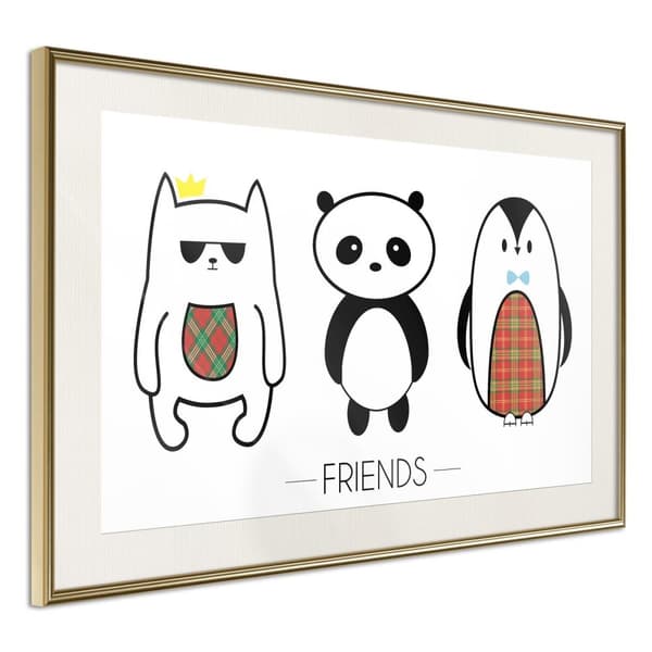 Inramad Poster / Tavla - Buddies Guldram med passepartout 60x40