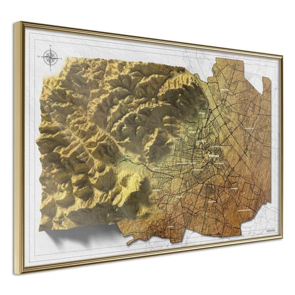 Inramad Poster / Tavla - Raised Relief Map: Vienna