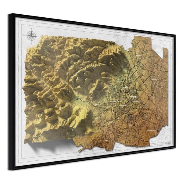 Inramad Poster / Tavla - Raised Relief Map: Vienna