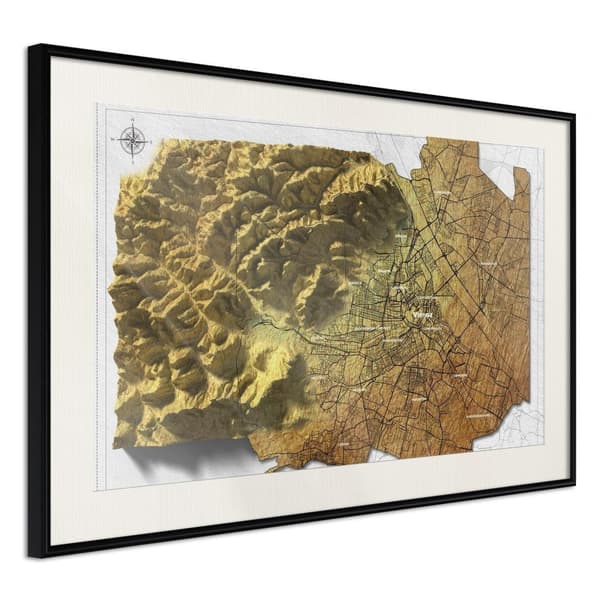 Inramad Poster / Tavla - Raised Relief Map: Vienna