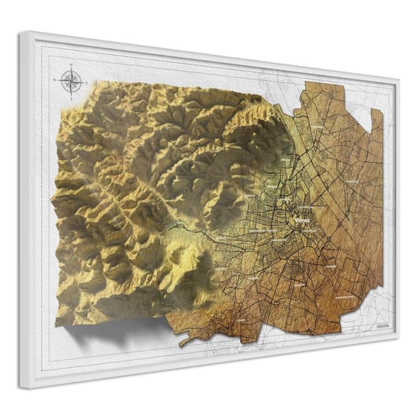 Inramad Poster / Tavla - Raised Relief Map: Vienna