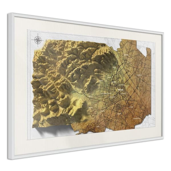 Inramad Poster / Tavla - Raised Relief Map: Vienna