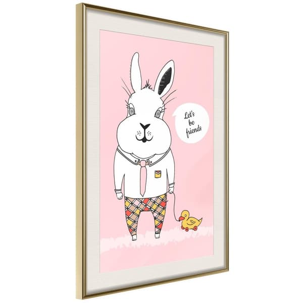 Inramad Poster / Tavla - Friendly Bunny Guldram med passepartout 40x60
