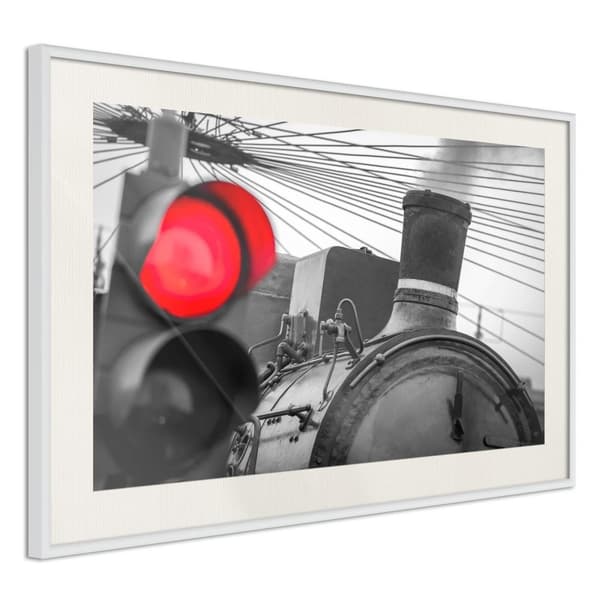 Inramad Poster / Tavla - Stop! Vit ram med passepartout 90x60