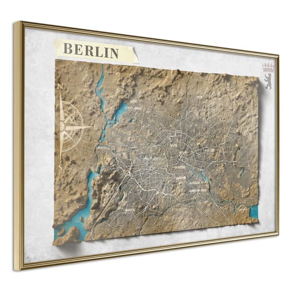 Inramad Poster / Tavla - Raised Relief Map: Berlin Guldram 90x60