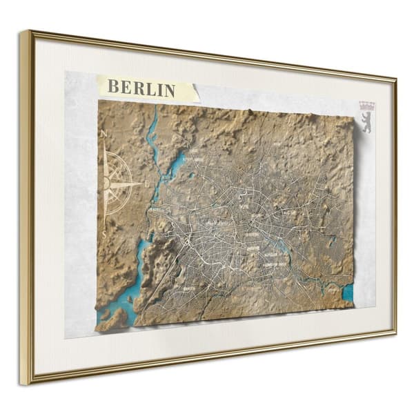 Inramad Poster / Tavla - Raised Relief Map: Berlin