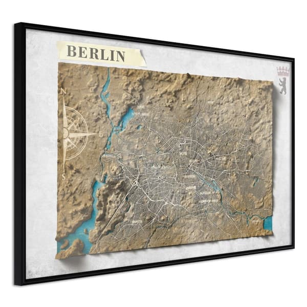 Inramad Poster / Tavla - Raised Relief Map: Berlin