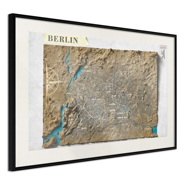 Inramad Poster / Tavla - Raised Relief Map: Berlin