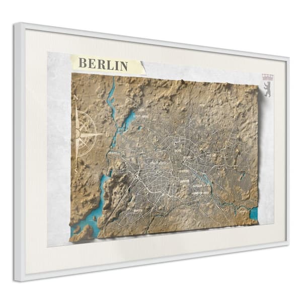 Inramad Poster / Tavla - Raised Relief Map: Berlin