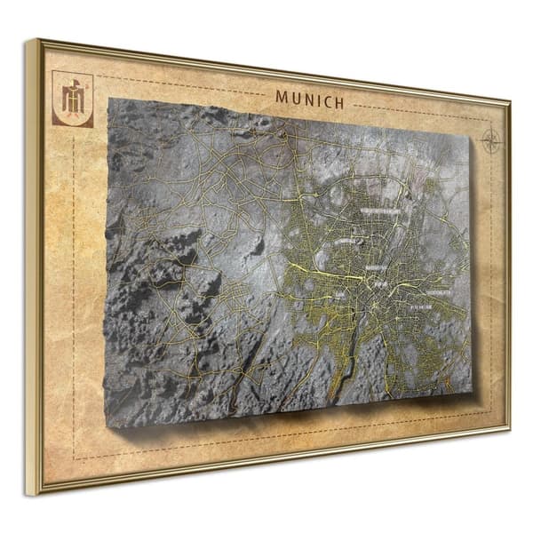Inramad Poster / Tavla - Raised Relief Map: Munich