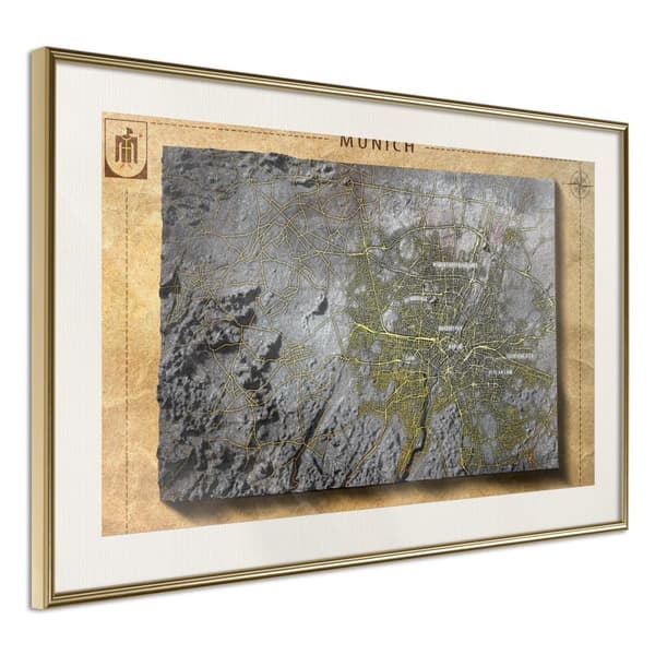 Inramad Poster / Tavla - Raised Relief Map: Munich