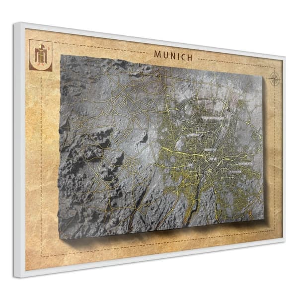 Inramad Poster / Tavla - Raised Relief Map: Munich