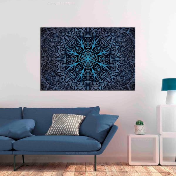 Canvas Tavla - Oriental Flowers Narrow Blue