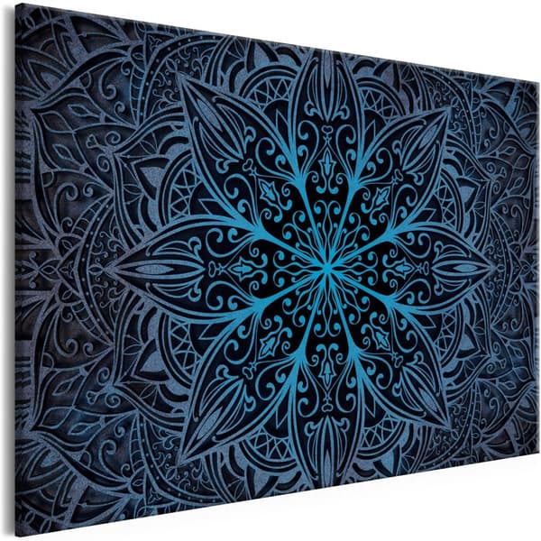 Canvas Tavla - Oriental Flowers Narrow Blue