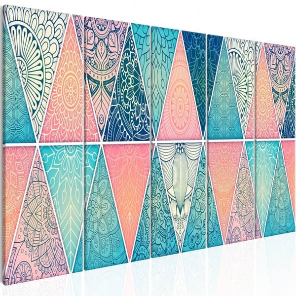 Canvas Tavla - Oriental Triangles (5 delar) Narrow 225x90
