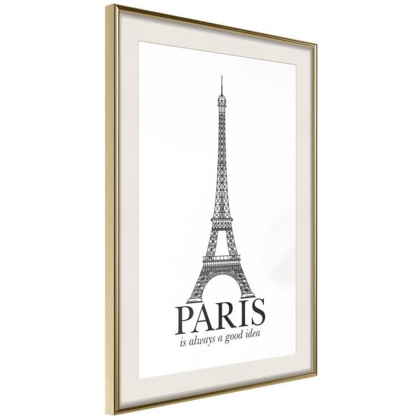Inramad Poster / Tavla - Eiffel Tower Guldram med passepartout 40x60